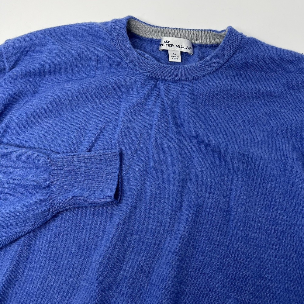 Peter Millar Men's Merino Wool‎ & Silk Crew Neck Sweater Blue Size XL